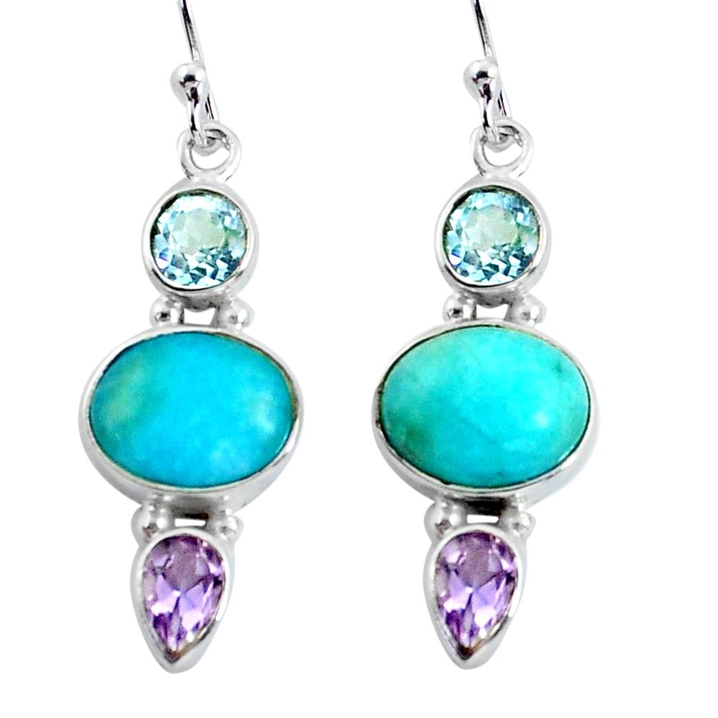 11.13cts natural green peruvian amazonite 925 silver dangle earrings p57549