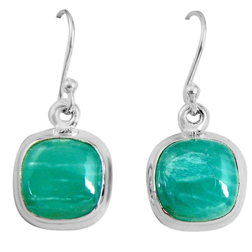 9.86cts natural green peruvian amazonite 925 silver dangle earrings p89345