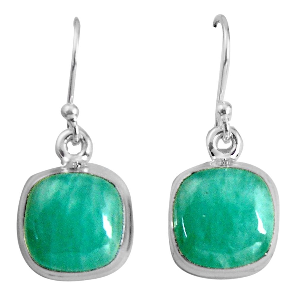 9.83cts natural green peruvian amazonite 925 silver dangle earrings p89347