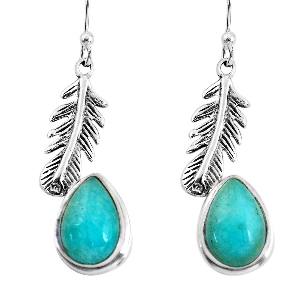 9.09cts natural green peruvian amazonite 925 silver feather earrings p60818