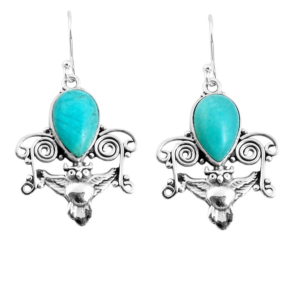 6.84cts natural green peruvian amazonite 925 sterling silver owl earrings p52065