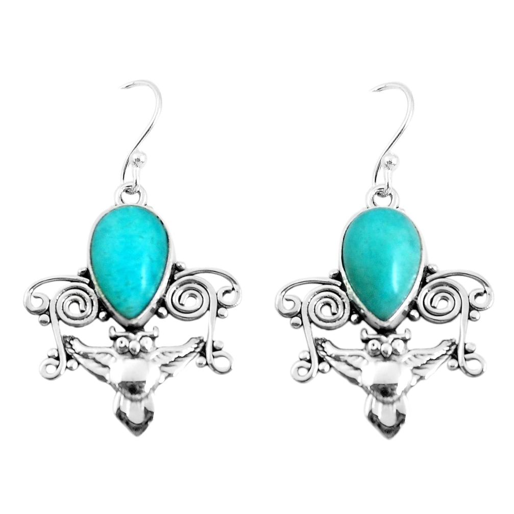 7.66cts natural green peruvian amazonite 925 sterling silver owl earrings p52066