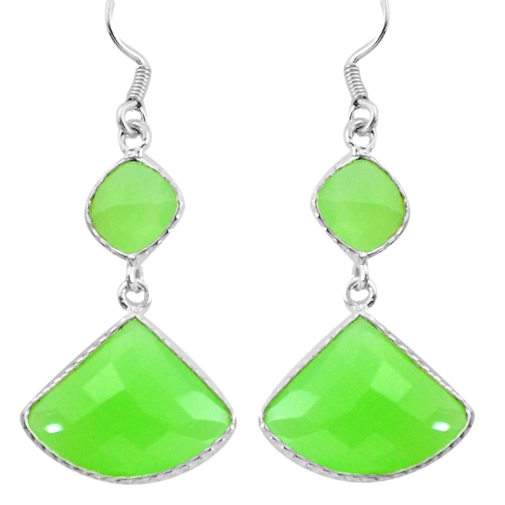 16.86cts natural green prehnite 925 sterling silver dangle earrings d31541