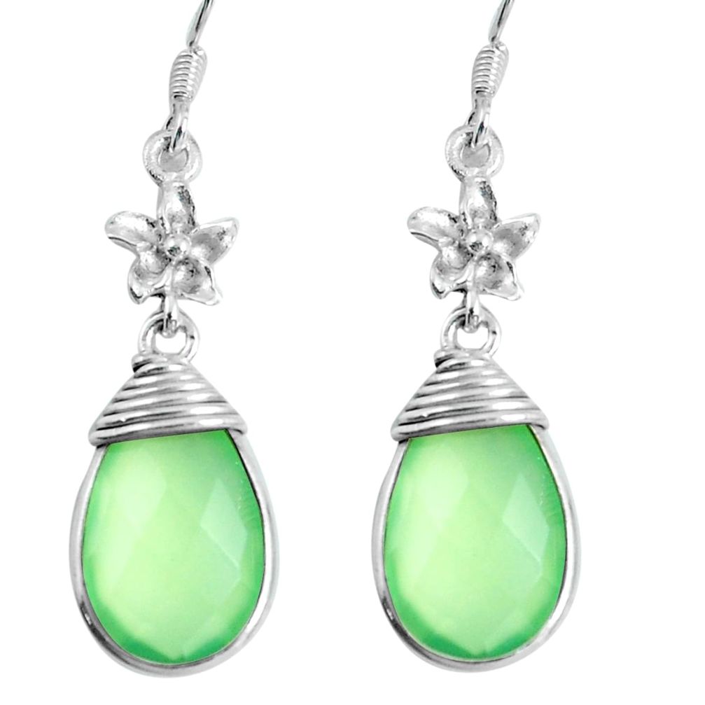 13.67cts natural green prehnite 925 sterling silver dangle earrings d31619