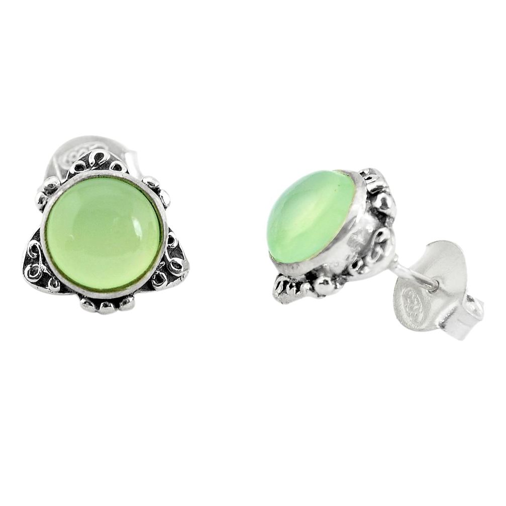6.26cts natural green prehnite 925 sterling silver stud earrings jewelry p35581