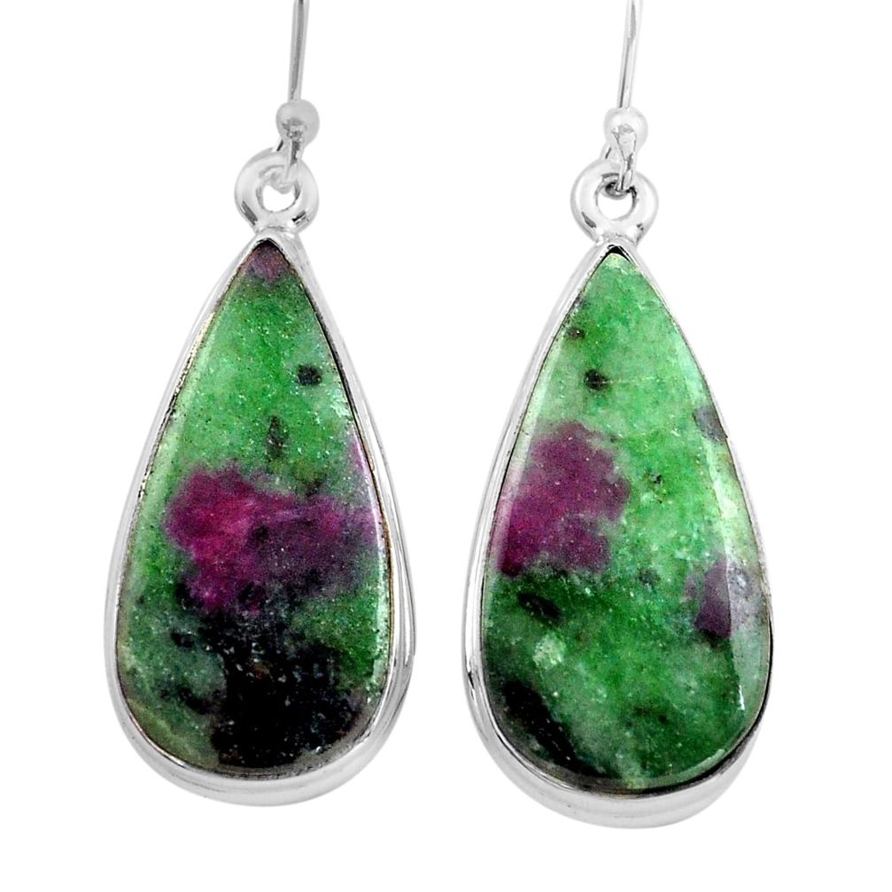 26.70cts natural green ruby zoisite 925 sterling silver dangle earrings p88725