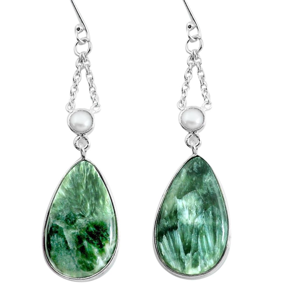 20.33cts natural green seraphinite (russian) 925 silver dangle earrings d31545