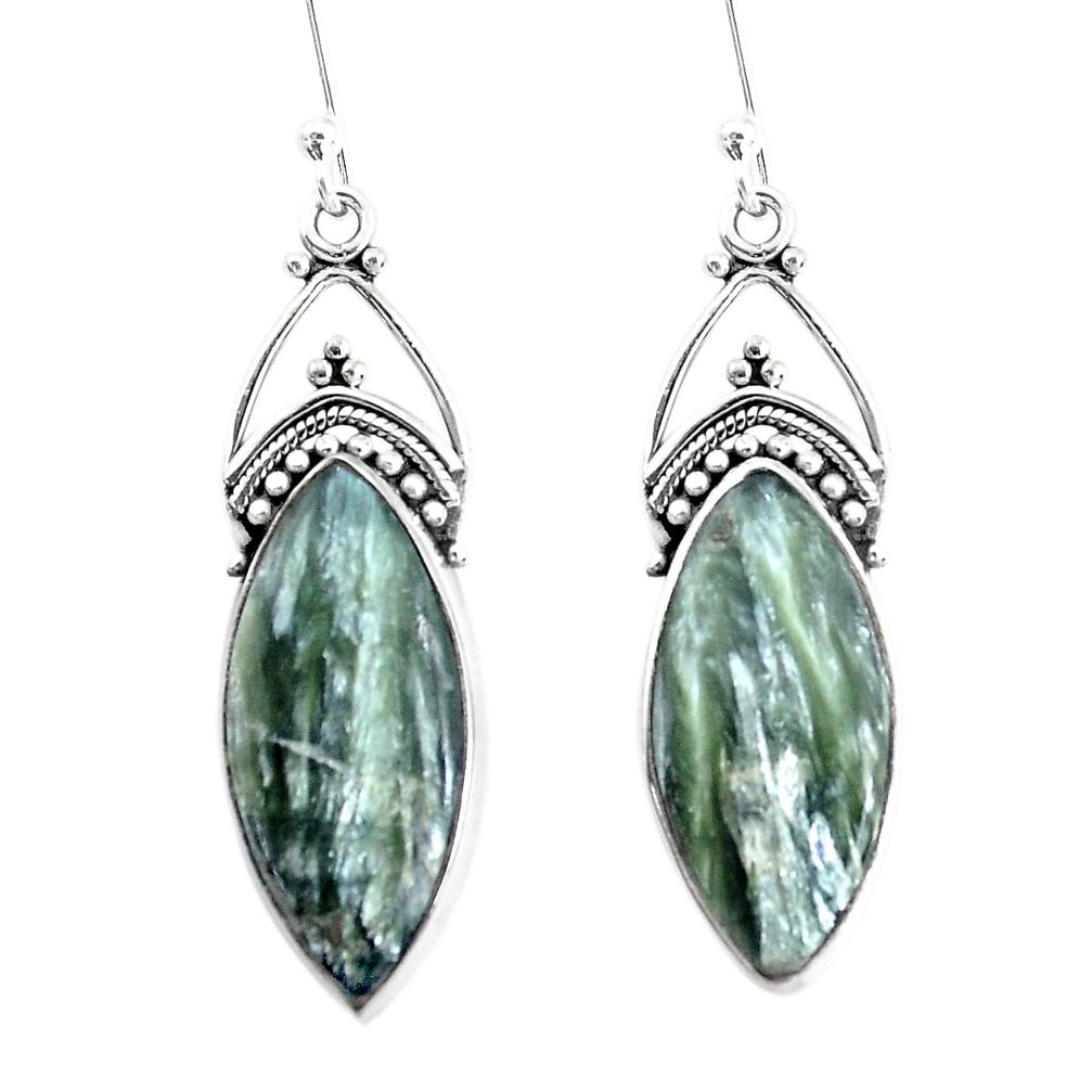 12.06cts natural green seraphinite (russian) 925 silver dangle earrings p34873