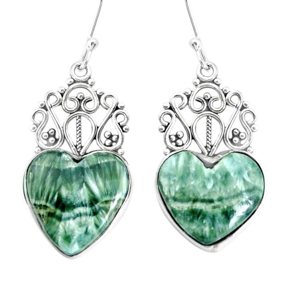 14.72cts natural green seraphinite (russian) 925 silver dangle earrings p34883