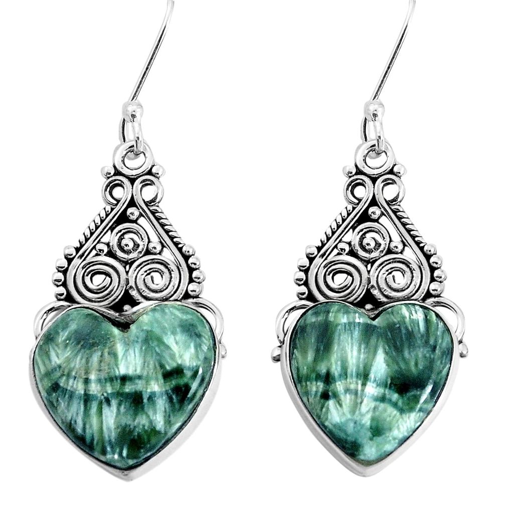 13.77cts natural green seraphinite (russian) 925 silver dangle earrings p34901