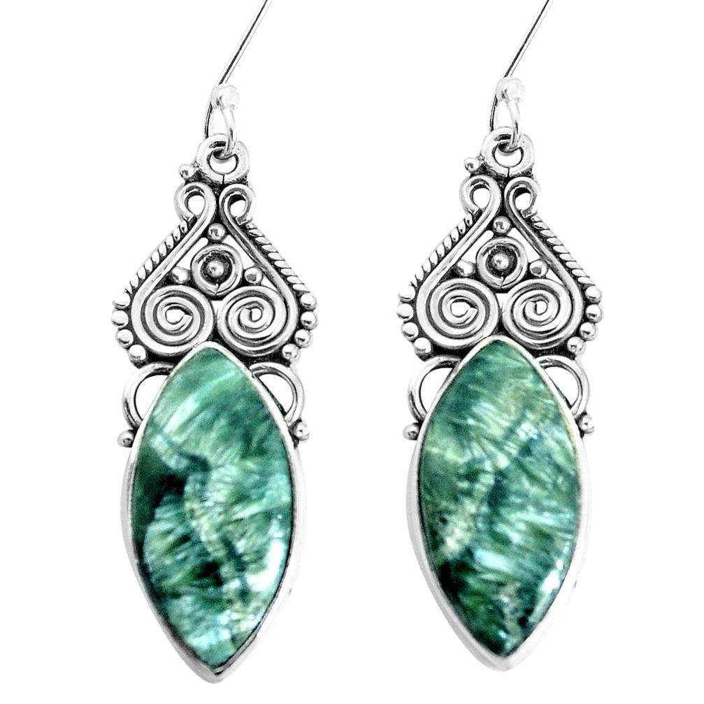 14.40cts natural green seraphinite (russian) 925 silver dangle earrings p34909