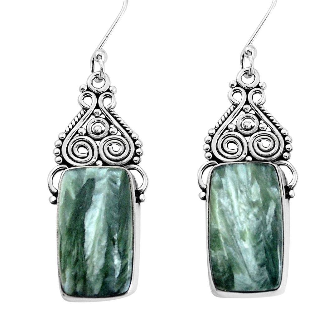 15.97cts natural green seraphinite (russian) 925 silver dangle earrings p34913