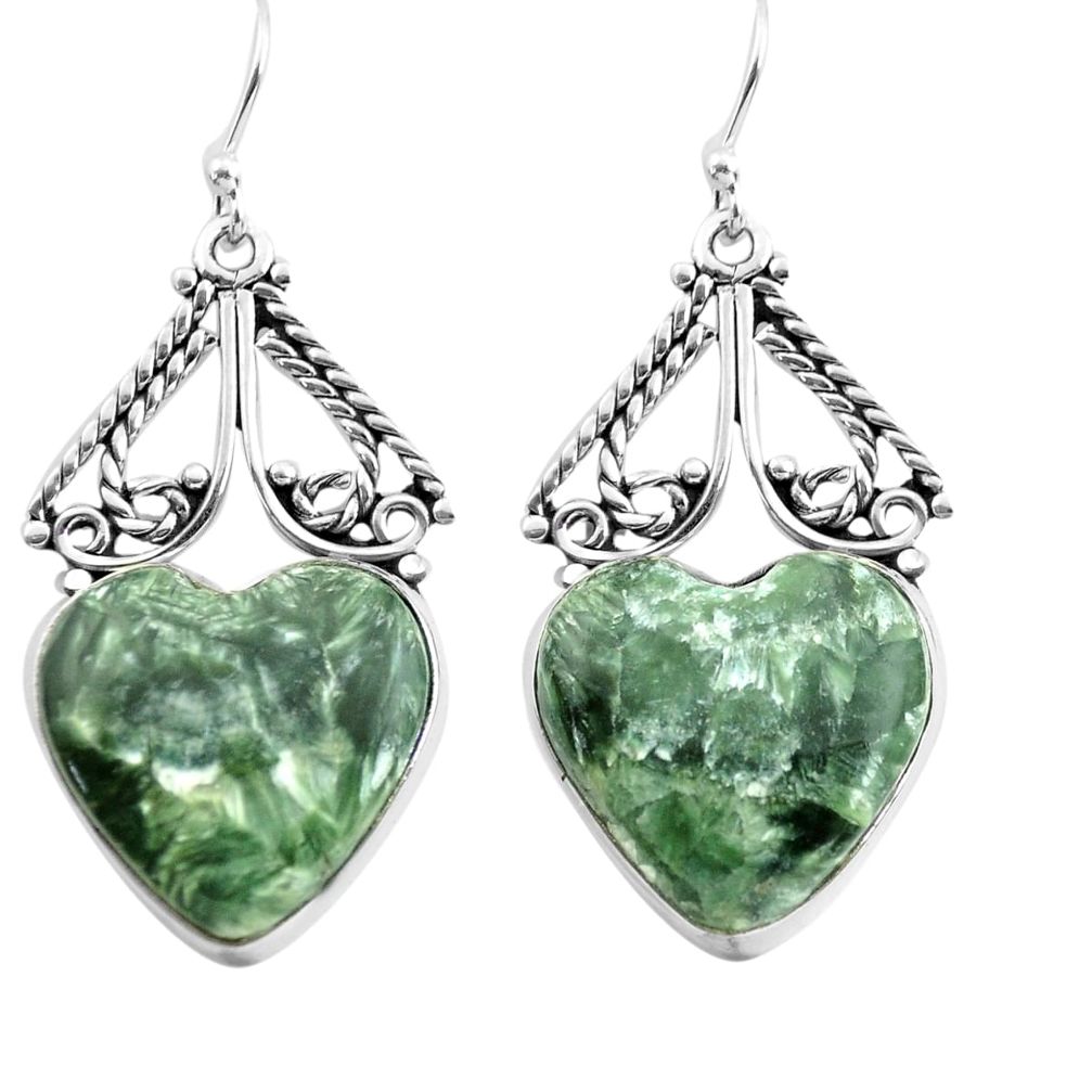 20.33cts natural green seraphinite (russian) 925 silver dangle earrings p72690
