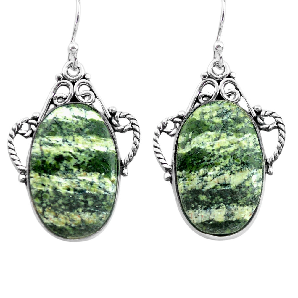 19.82cts natural green seraphinite (russian) 925 silver dangle earrings p72703