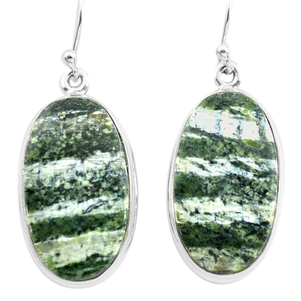 24.38cts natural green seraphinite (russian) 925 silver dangle earrings p72767