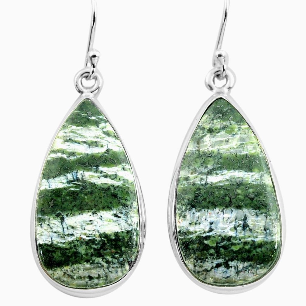 25.57cts natural green seraphinite (russian) 925 silver dangle earrings p72771