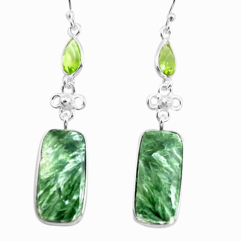 18.39cts natural green seraphinite (russian) 925 silver dangle earrings p78552