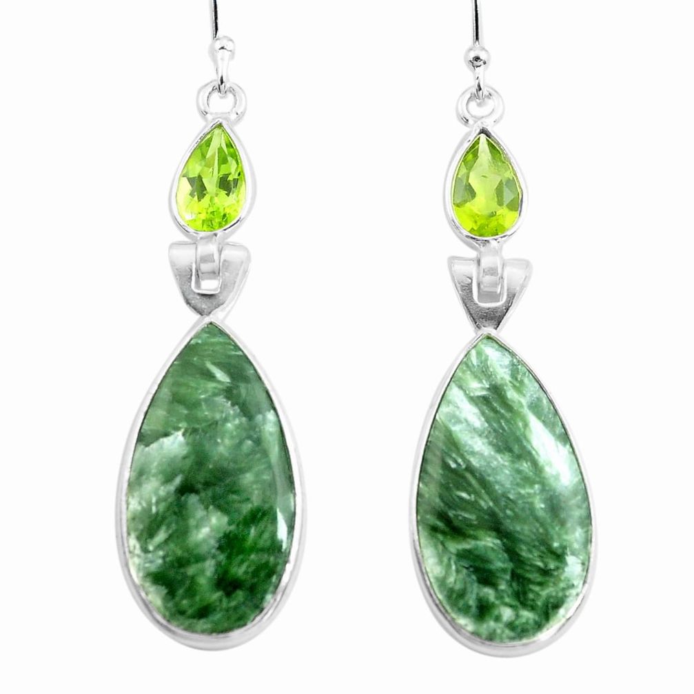 15.34cts natural green seraphinite (russian) 925 silver dangle earrings p78553