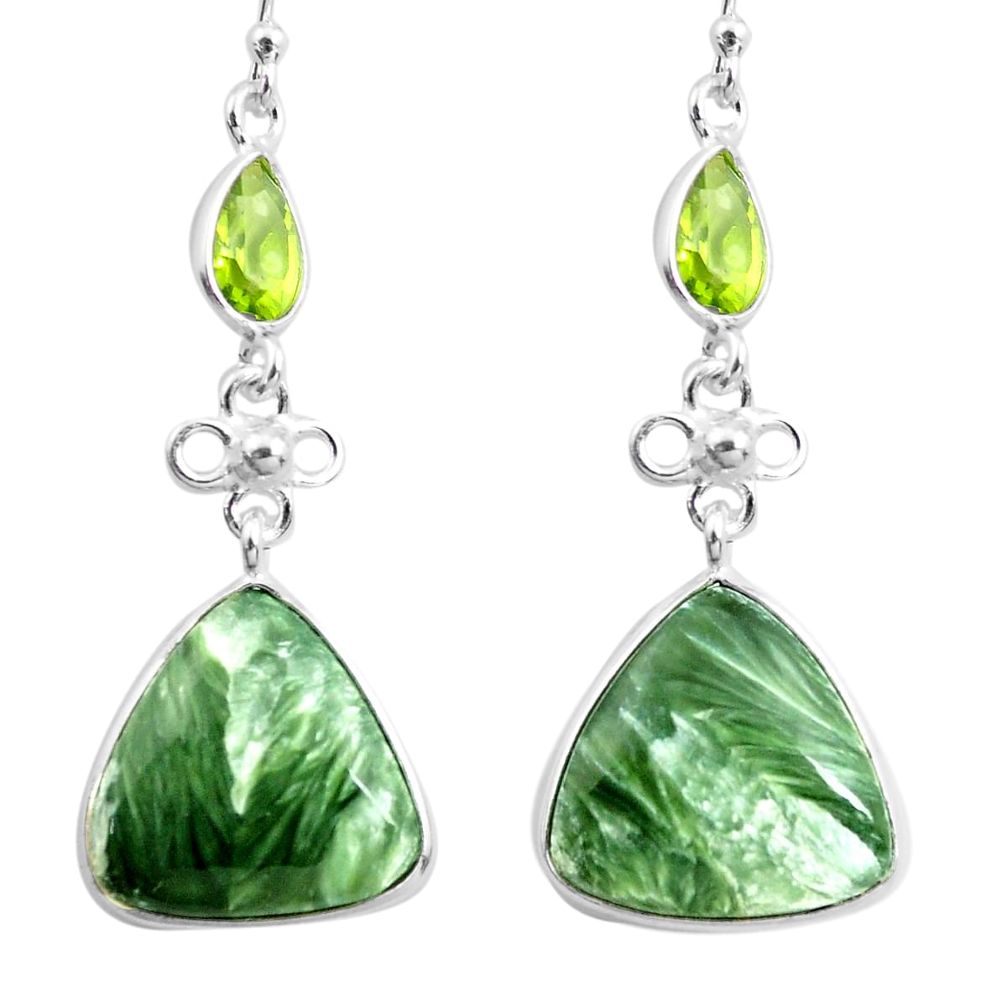 18.39cts natural green seraphinite (russian) 925 silver dangle earrings p78557