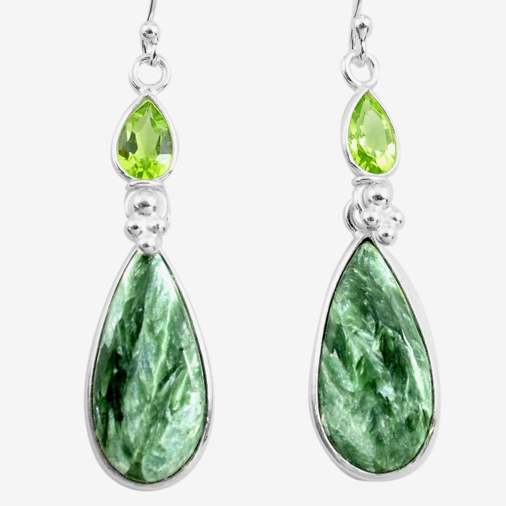 17.35cts natural green seraphinite (russian) 925 silver dangle earrings p78558