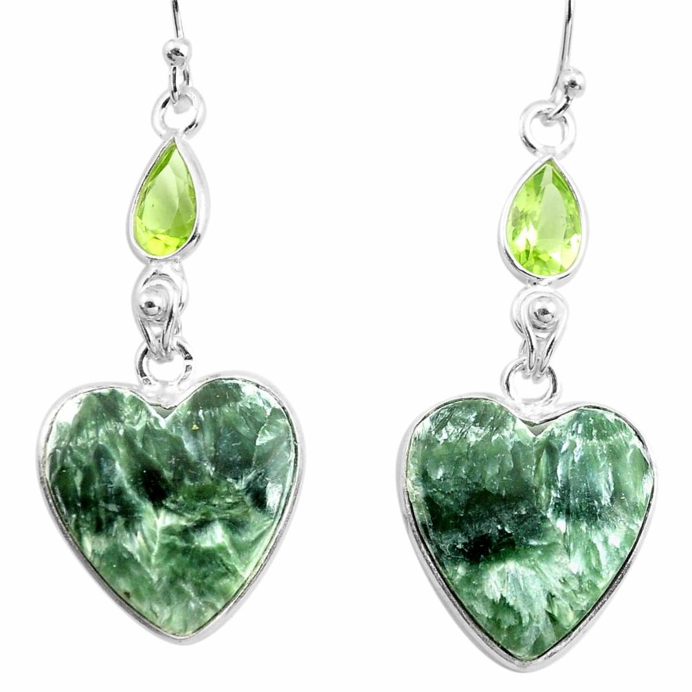 17.96cts natural green seraphinite (russian) 925 silver dangle earrings p78560