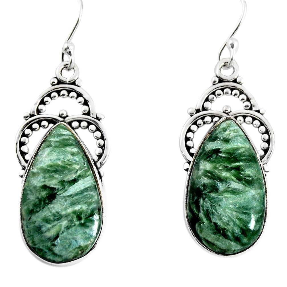 16.06cts natural green seraphinite (russian) 925 silver dangle earrings p91906
