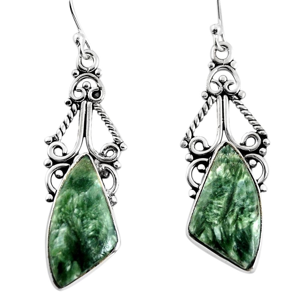 13.55cts natural green seraphinite (russian) 925 silver dangle earrings p91913