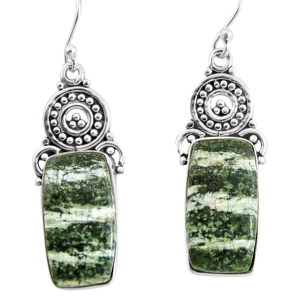 17.93cts natural green seraphinite (russian) 925 silver dangle earrings p91965