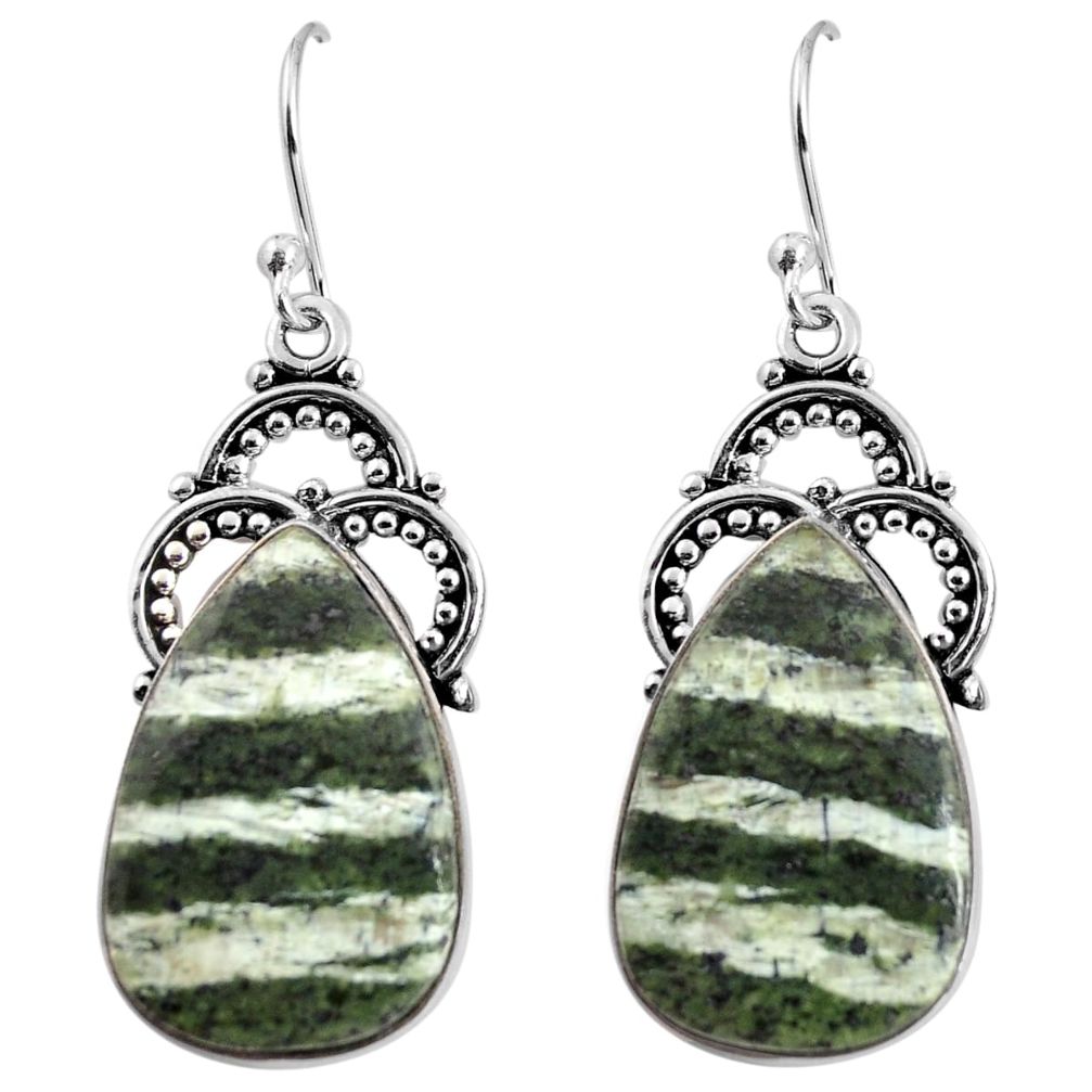 19.82cts natural green seraphinite (russian) 925 silver dangle earrings p91966