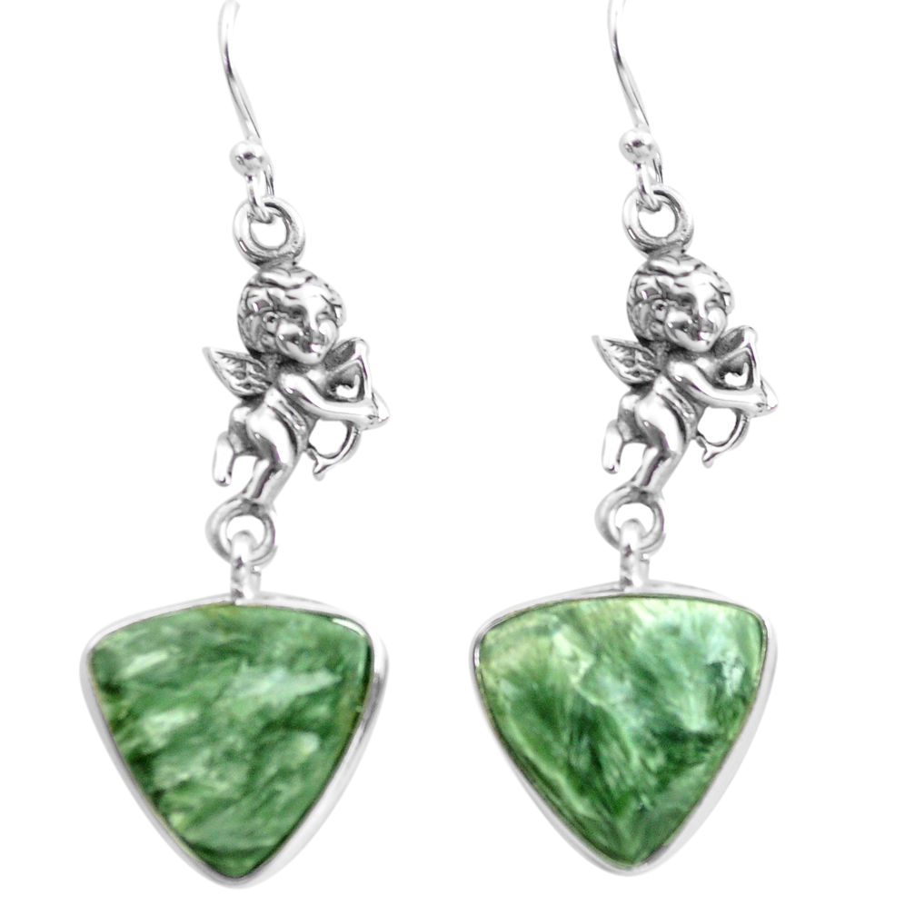12.58cts natural green seraphinite 925 silver cupid angel wings earrings p72551