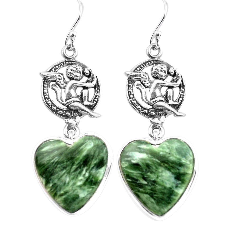 16.73cts natural green seraphinite 925 silver cupid angel wings earrings p72552
