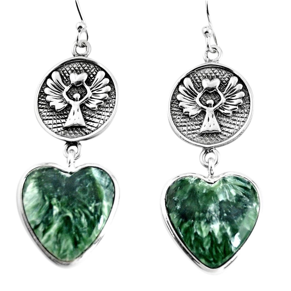 20.07cts natural green seraphinite heart 925 silver eagle charm earrings p91901