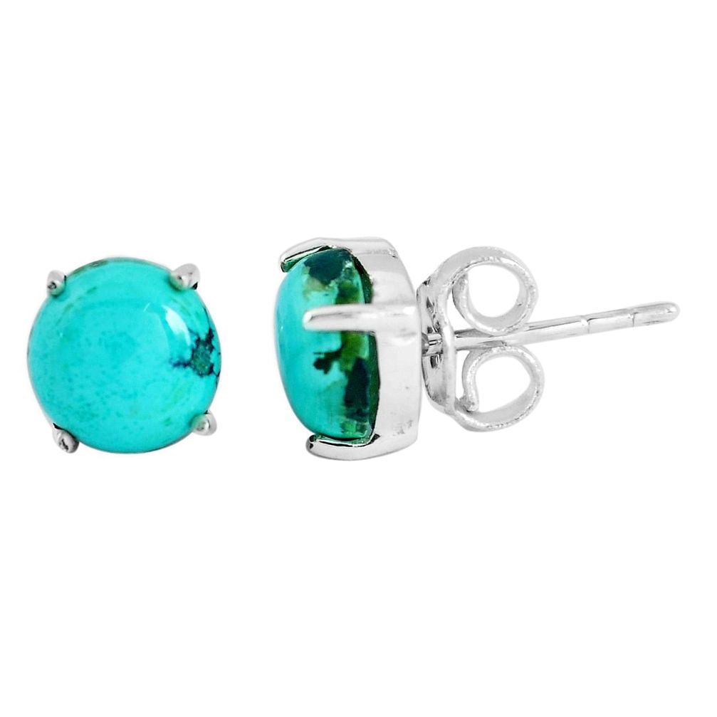 5.65cts natural green turquoise tibetan 925 sterling silver stud earrings p53141