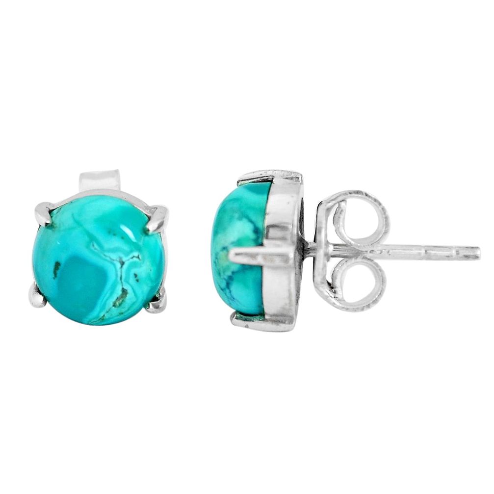 6.18cts natural green turquoise tibetan 925 sterling silver stud earrings p53149