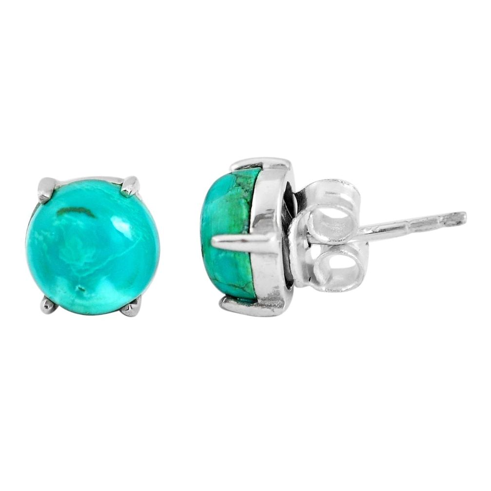 6.23cts natural green turquoise tibetan 925 sterling silver stud earrings p53150