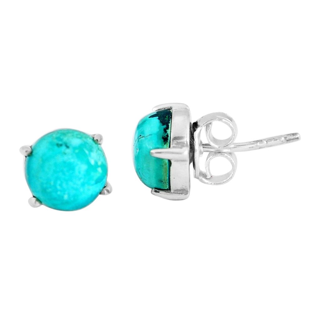 6.72cts natural green turquoise tibetan 925 sterling silver stud earrings p53153
