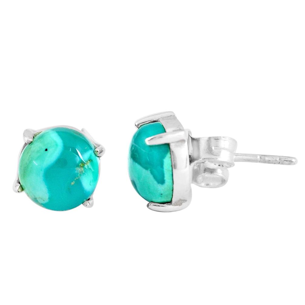 6.18cts natural green turquoise tibetan 925 sterling silver stud earrings p53159