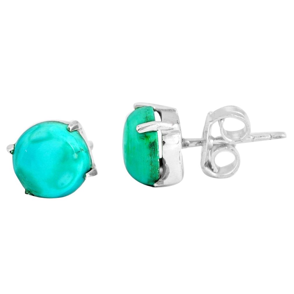 5.65cts natural green turquoise tibetan 925 sterling silver stud earrings p53160
