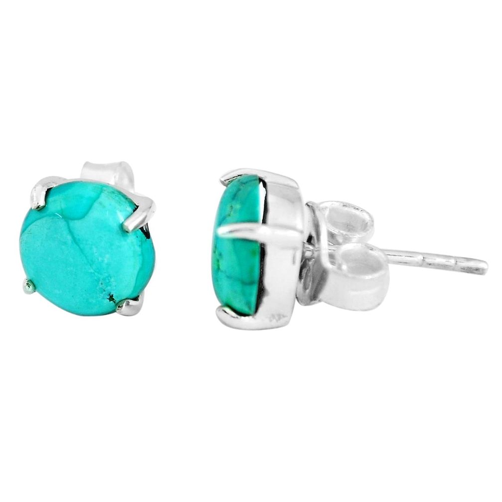 5.22cts natural green turquoise tibetan 925 sterling silver stud earrings p53172