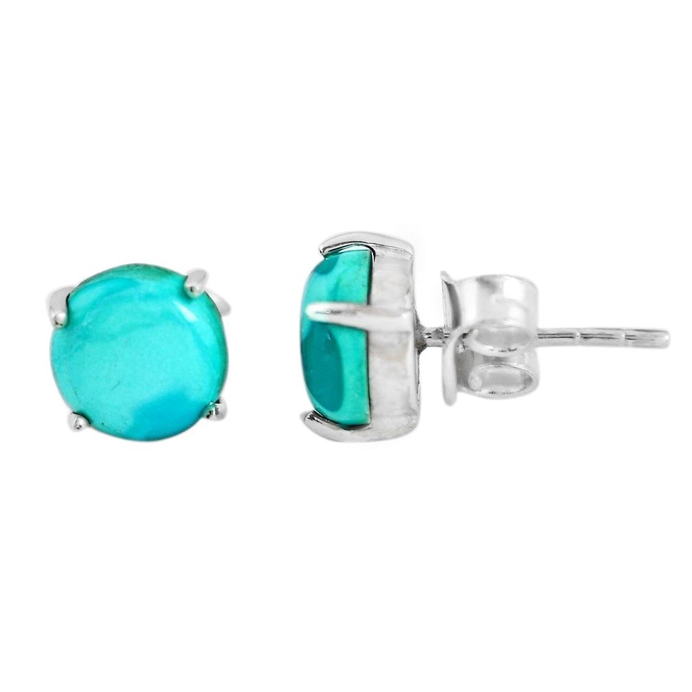5.07cts natural green turquoise tibetan 925 sterling silver stud earrings p53179