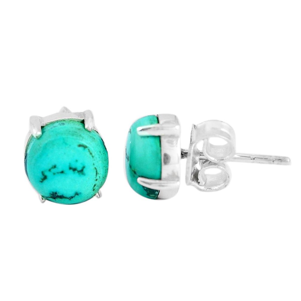 6.18cts natural green turquoise tibetan 925 sterling silver stud earrings p53180