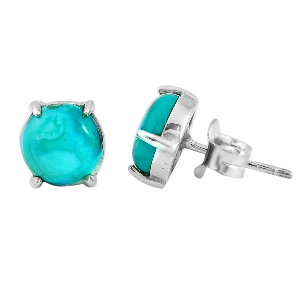 6.18cts natural green turquoise tibetan 925 sterling silver stud earrings p53190