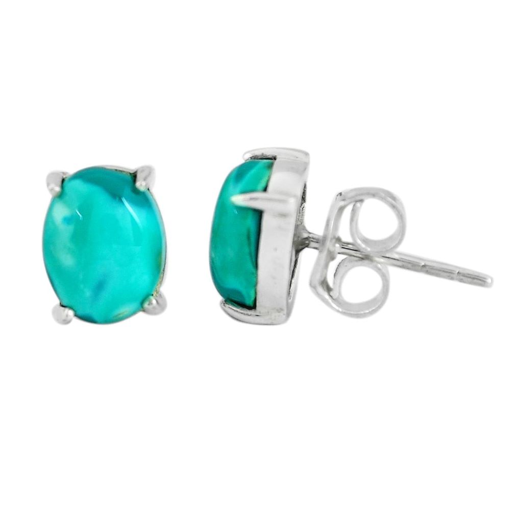 5.65cts natural green turquoise tibetan 925 sterling silver stud earrings p53211