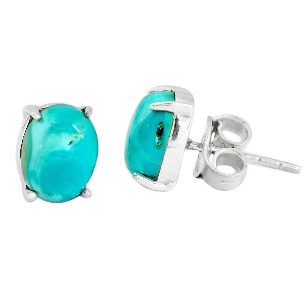 5.07cts natural green turquoise tibetan 925 sterling silver stud earrings p53215