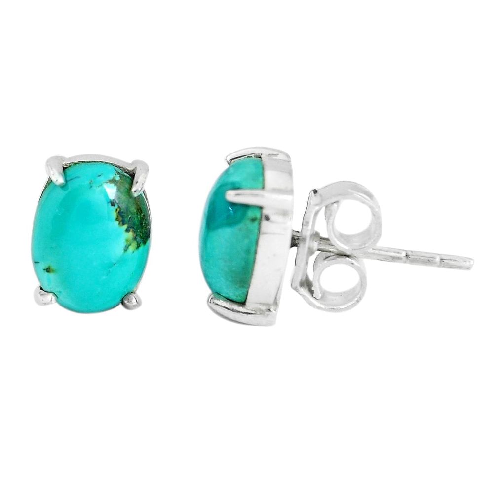 5.07cts natural green turquoise tibetan 925 sterling silver stud earrings p53217