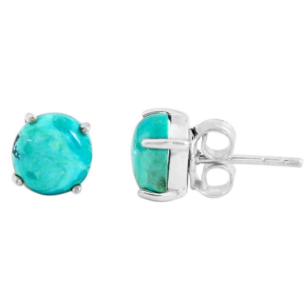 5.67cts natural green turquoise tibetan 925 sterling silver stud earrings p54115