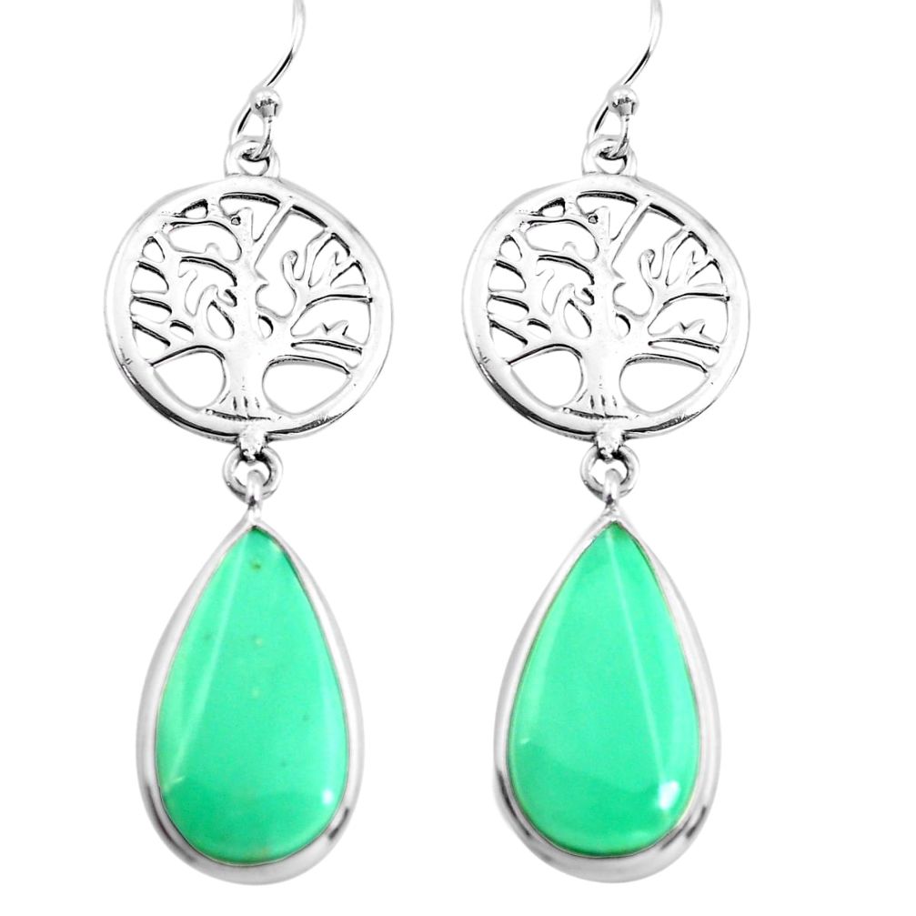 12.58cts natural green variscite 925 silver tree of life earrings p72519