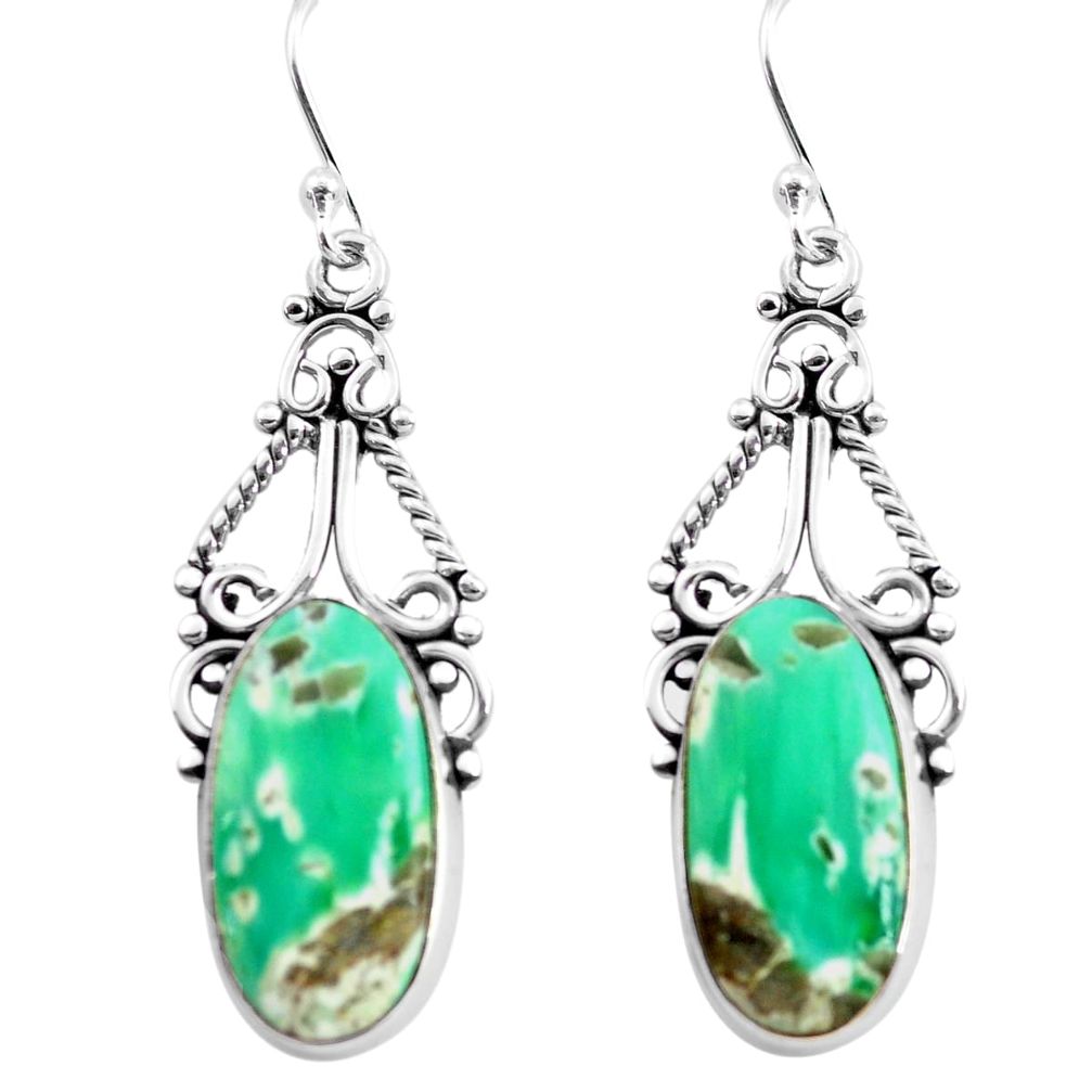 14.33cts natural green variscite 925 sterling silver dangle earrings p72627