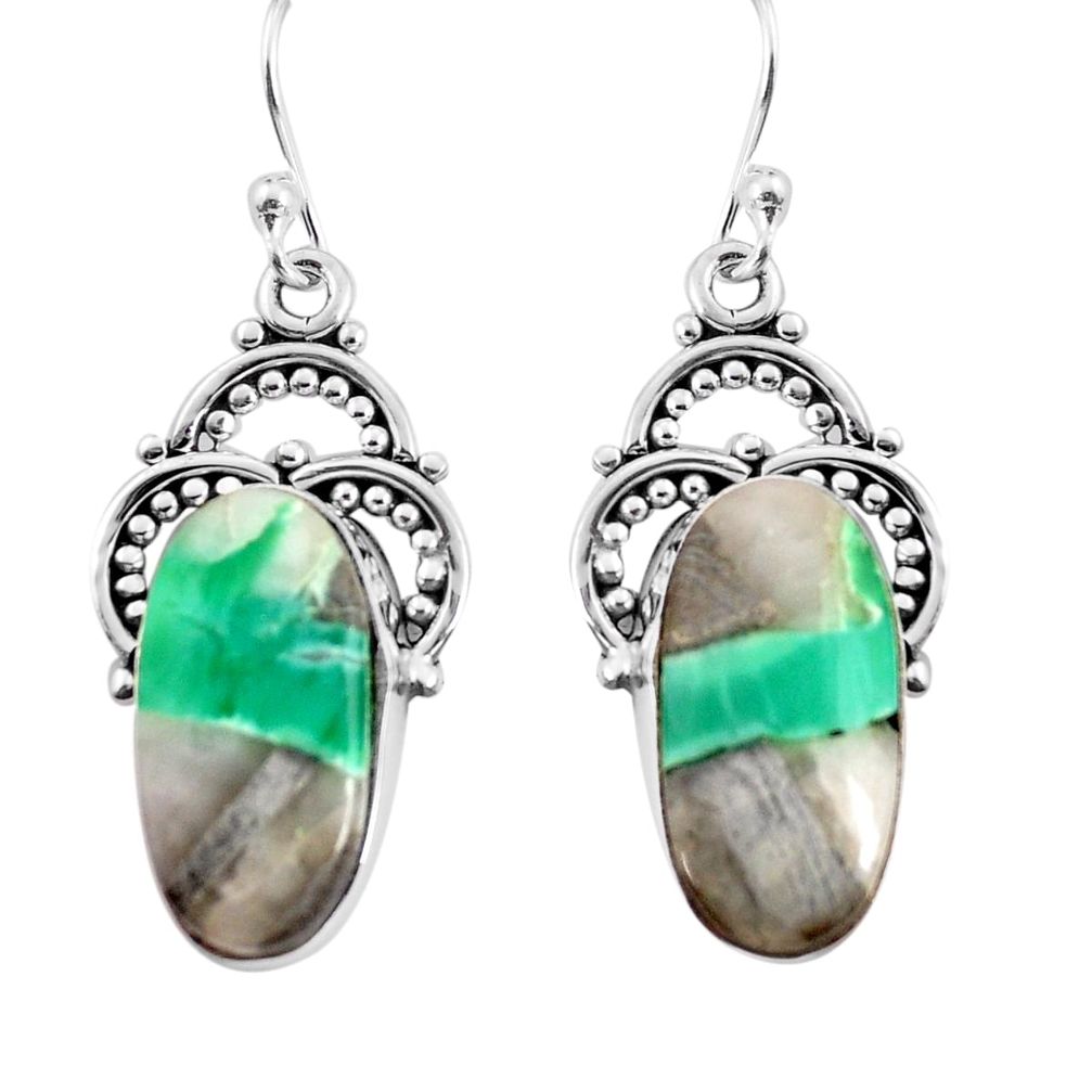 12.96cts natural green variscite 925 sterling silver dangle earrings p91923