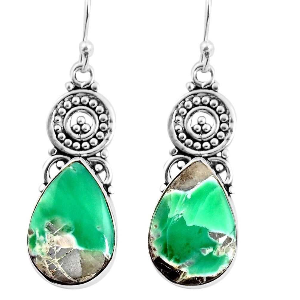 14.90cts natural green variscite 925 sterling silver dangle earrings p91925